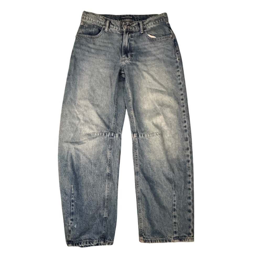 Aeropostale Baggy Barrel Jeans Womens 0 Short Blue Good High Rise Wide Leg Denim